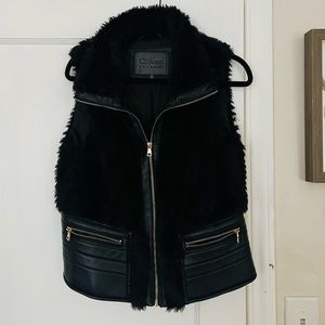 Black fur leather vest, size L